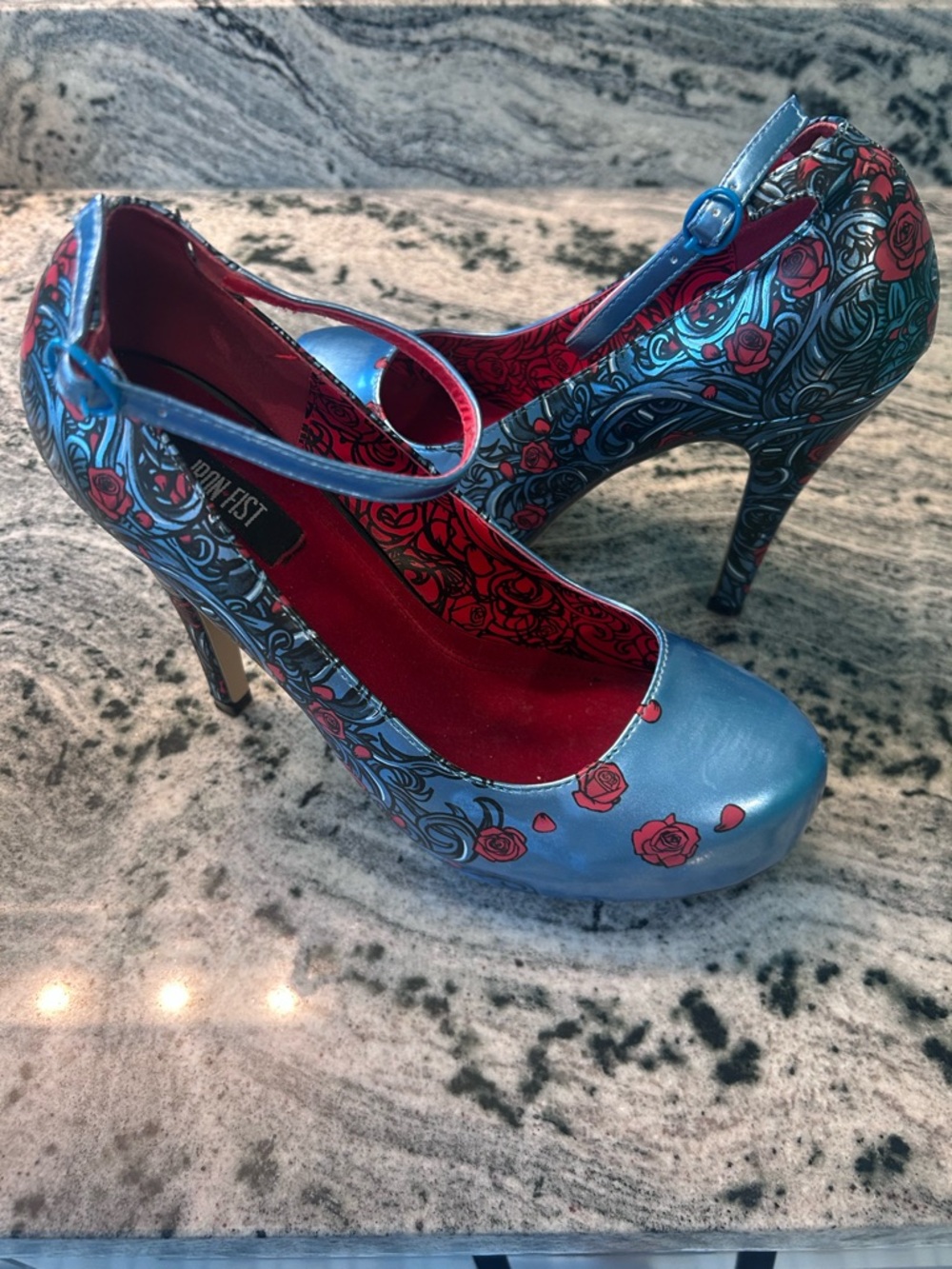 Iron Fist Blue Rose Print Mary Jane platform Pumps with ankle strap
